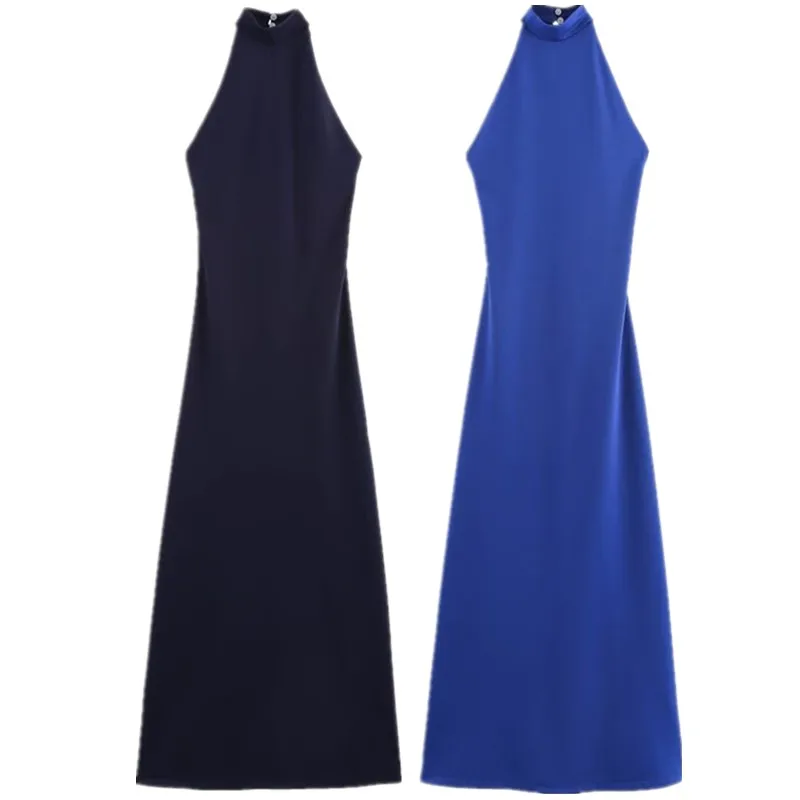 Vestido Largo de Mujer, Nuevo Estilo Primavera-Verano, Decoración de Gasa, Cuello ter, Sin Mangas, Estilo Casual, 00% Otr...