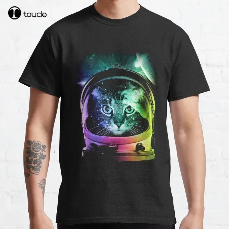 

Новая классическая футболка Astronaut Cat V.Ii, хлопковая мужская футболка на заказ для взрослых и подростков, унисекс, футболки с цифровой печатью, подарок на заказ