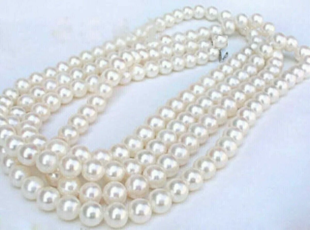 

50 inch 7-8mm AAAAA perfect Akoya white pearl necklace 14k Yellow Gold Clasp