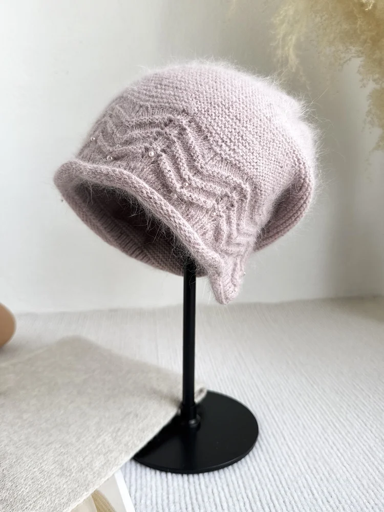 手編みタッセル帽子女性の冬暖かい耳保護ニット帽子ウサギの毛皮混合ポリエステル繊維ソフトで快適