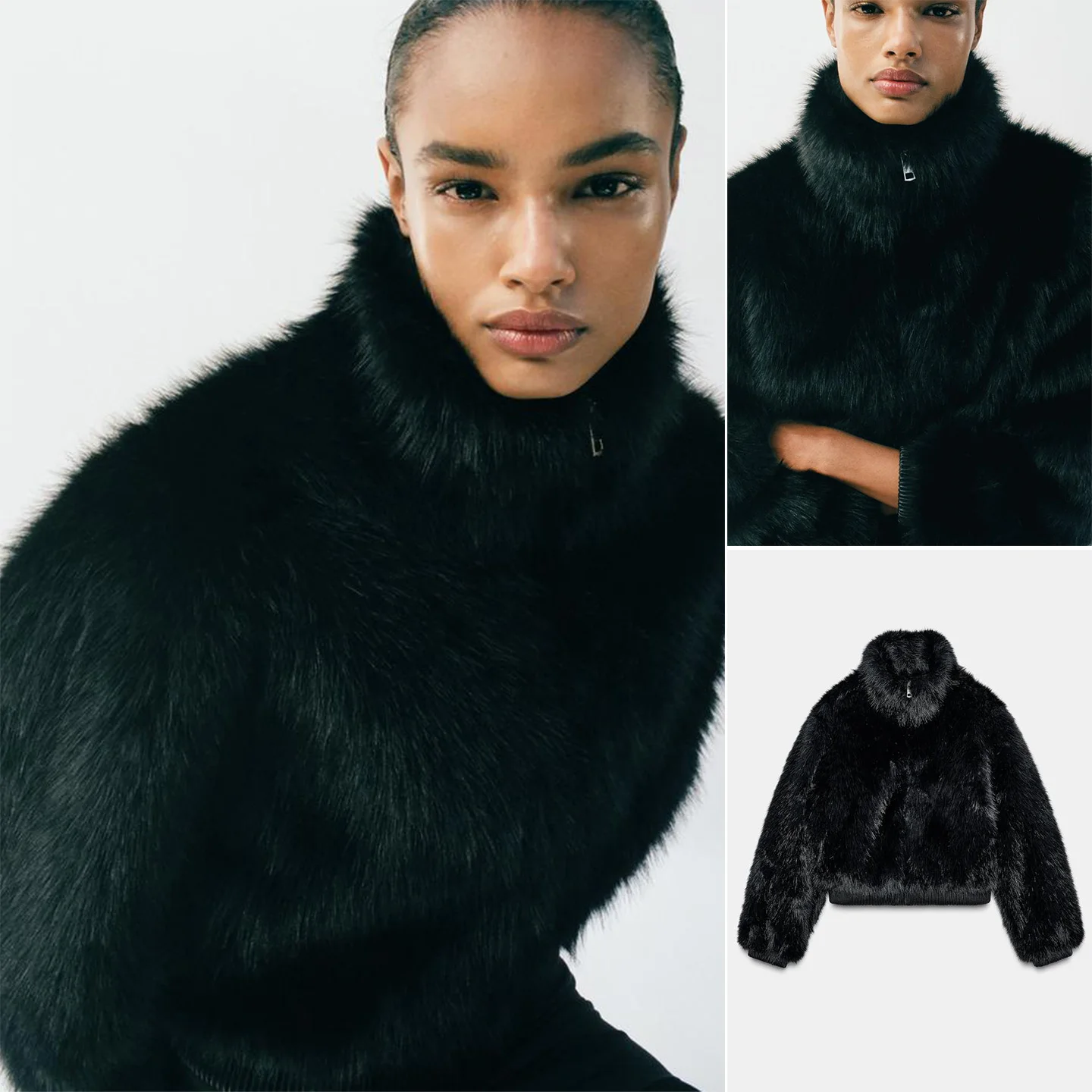 

Новое зимнее женское пальто-туэт на молнии с воротником-стойкой, длинное пальто-пилот с пушистым эффектом, повседневное свободное пальто ort Length