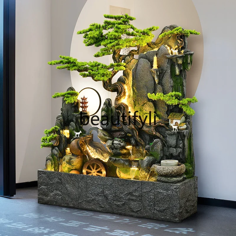 Circulating water curtain wall rockery flowing water fountain living room office lucky floor ornament