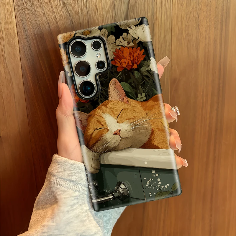 Fcicicase Luxury Flower Cat Pattern Case For Samsung Galaxy S25+ S24+ S 23 Ultra S 24 Plus S20 FE Dual Layer Acrylic TPU Cover