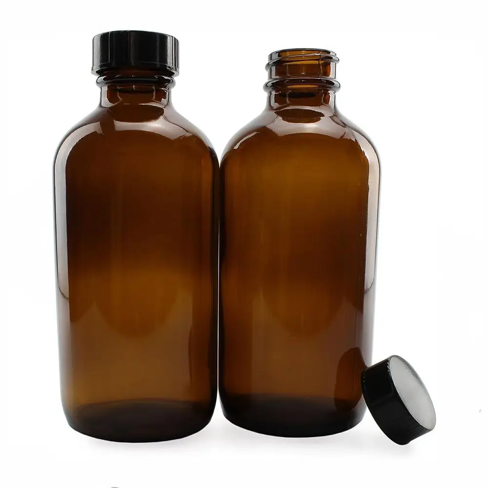 2Pcs 240ml Amber Glass Bottles Portable 8oz Boston Round Bottles Refillable Bottle Liquid