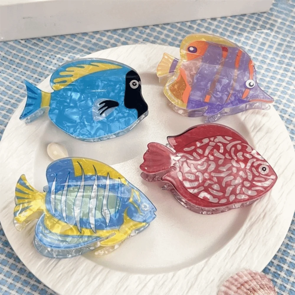 Cartoon Fish Hair Claw Ocean Series Tropical Fish Large Shark Clip Headwear Contrast Color Acrylic Hair Claw Travel