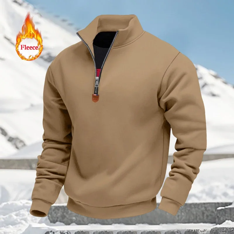 Men's Sports and Casual Sweatshirt American Fleece Skin-friendly and Warm Stand-up Collar Long Sleeve Half Zipper Logo