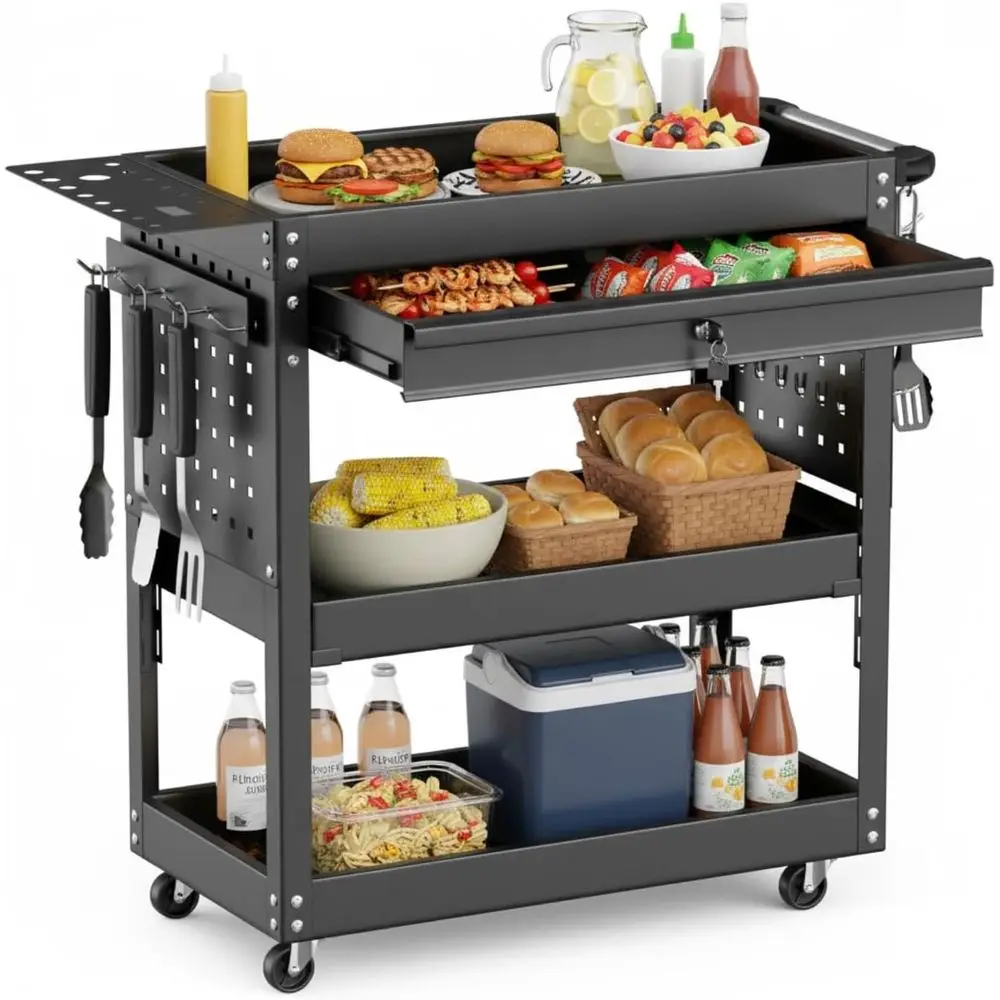 

Усиленная тележка для барбекю 26x14 дюймов для улицы с блокируемыми колесами и подставкой для пиццы