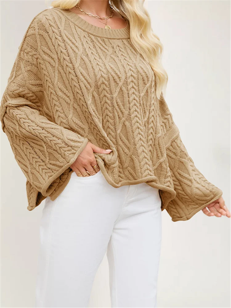

Lazy Style Fall Winter O Neck Loose Twist Knit Sweater Jumper Women Fashion Black Khaki Long Sleeve Oversize Pullover Knitwear