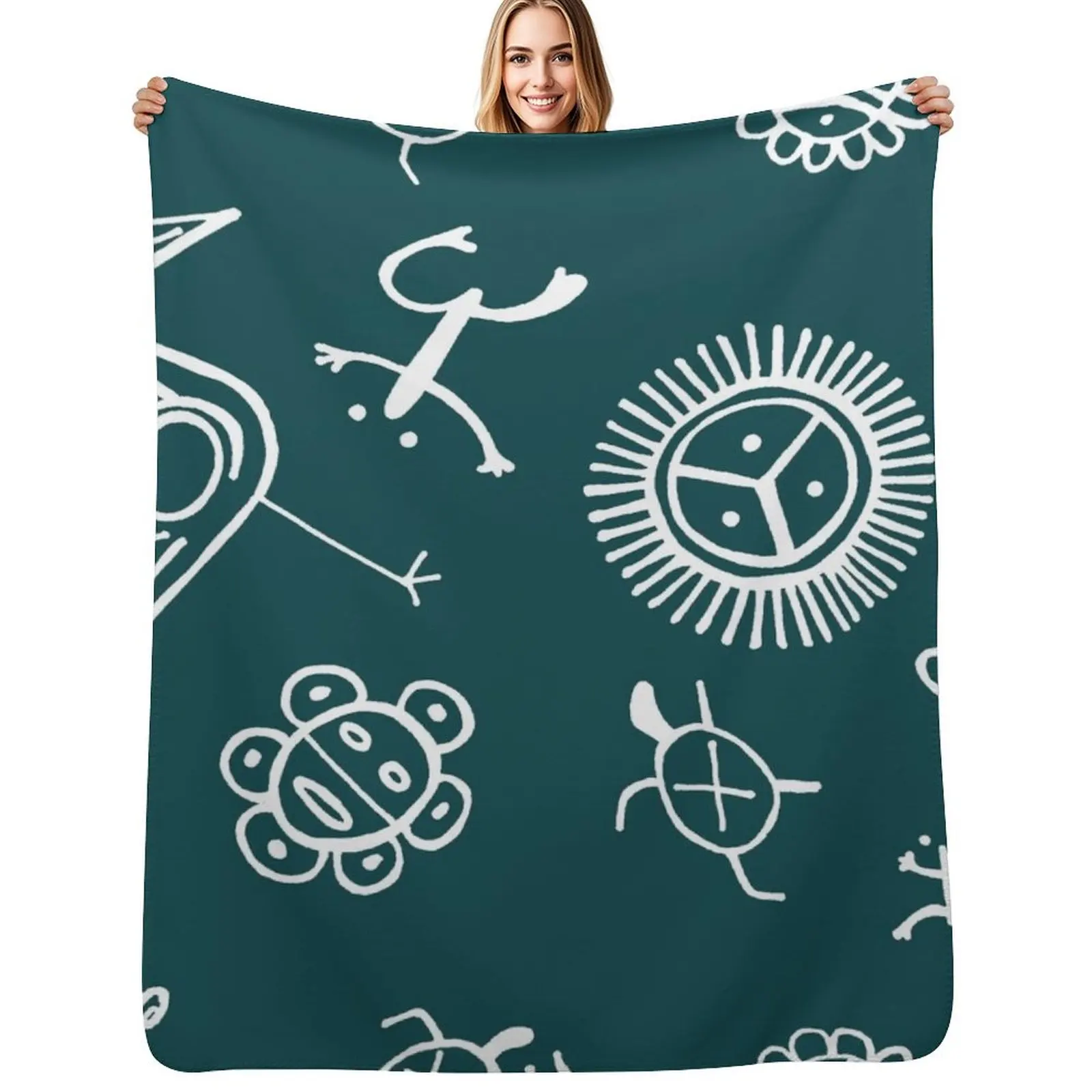 Taino Pattern Throw Blanket Foldable Soft Warm Blanket for Outdoor Use
