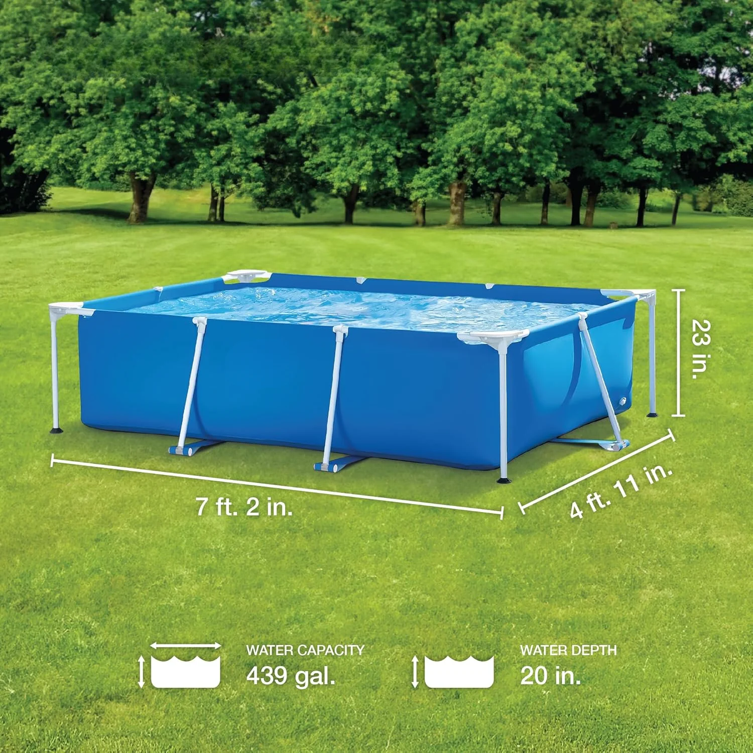 86 x 23 Rectangular Frame Above Ground Outdoor Home Backyard Splash Swimming Pool with Flow Control Valve for Draining