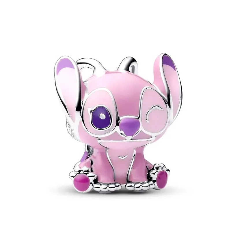 سحر الفضة 925 ديزني الوردي والأزرق غرزة خرز تميمة يناسب سوار الإسورة قلادة للنساء الفاخرة DIY مجوهرات هدايا الحفلات #6