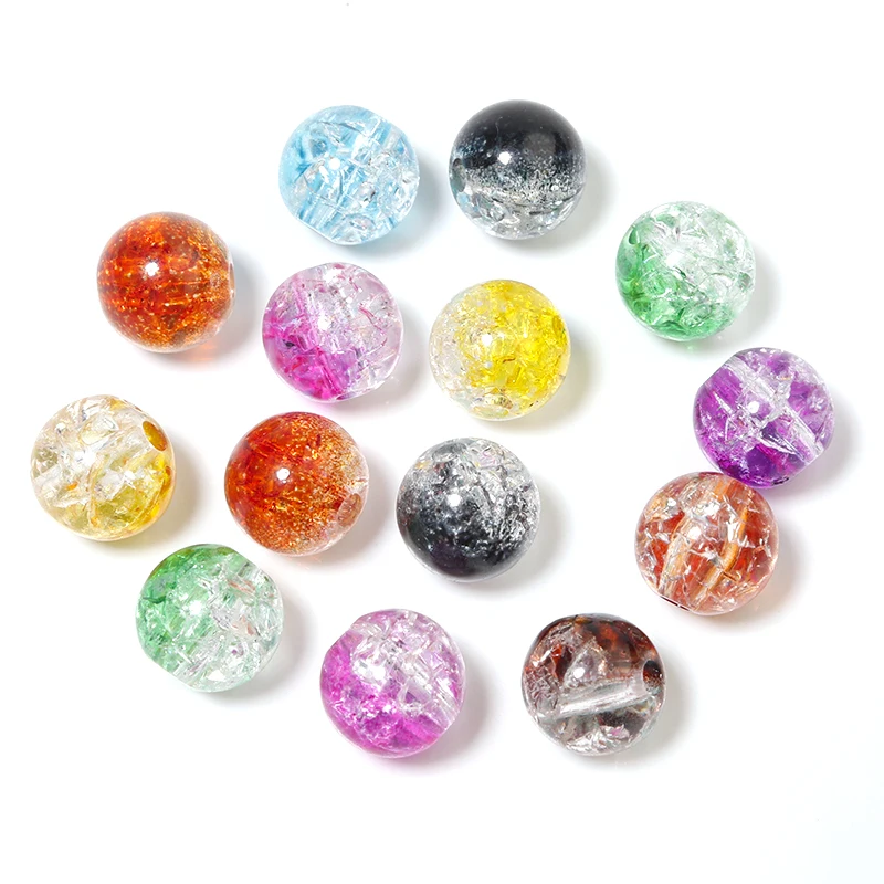 50pcs/lot Round Acrylic Dual Color Popcorn Crackle Crystal Glass Beads  For DIY Loose Spacer Beads Jewelry Making