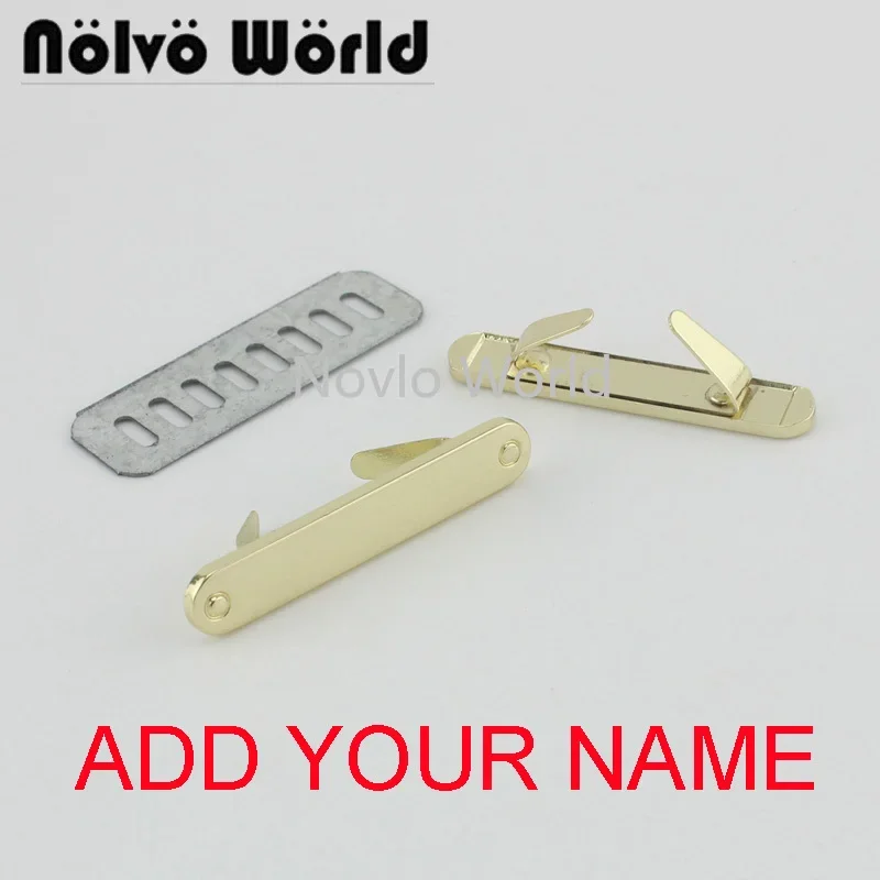 50-100 sztuk Etykieta Napisz swoje imię 44 * 8 mm Metalowe logo Torebka Ozdoba Metalowa etykieta torebki Metalowa niestandardowa etykieta do torby Niestandardowa etykieta