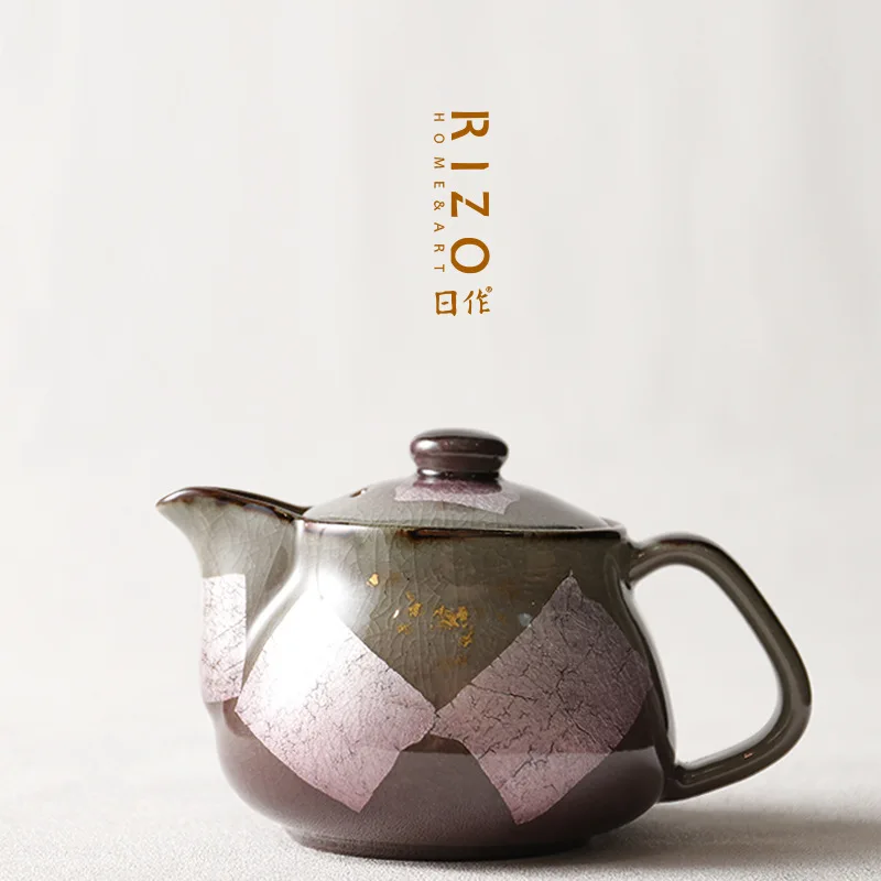 Japanese Kutani Ceramic Rear Hand Teapot Gongfu Teapot Pottery Paintings Gold and Silver Color Small Single Pot with Filter Scre