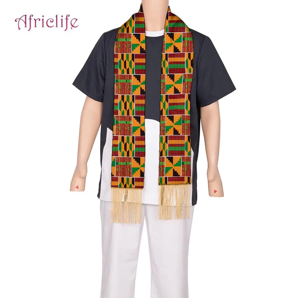 African Kente Cloth Scarves Print Church Clergy Pastor Choir Stole with Fringes Men Daily Matching Dresses Decorate Party Wyb794