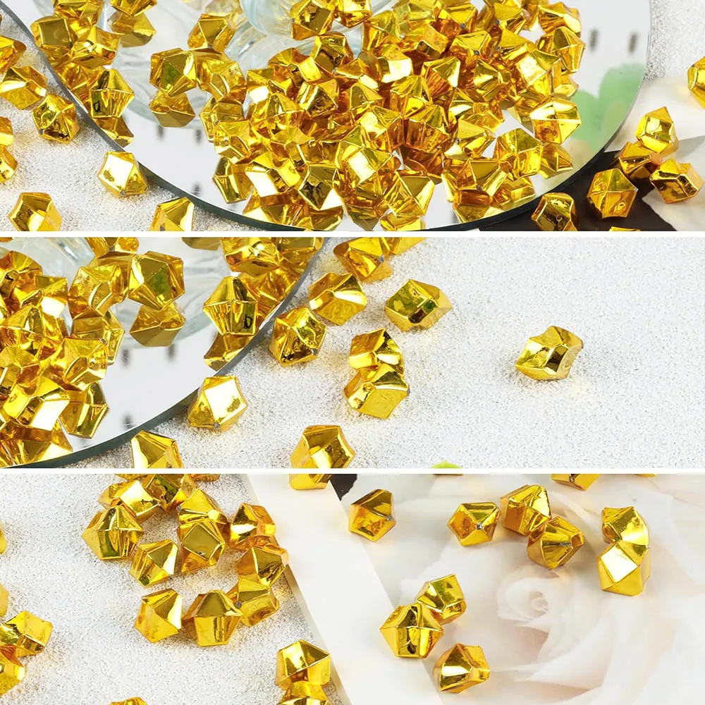 Fake Gold Ice Rocks, Gold Acrylic Ice Fake Plastic Gold Nuggets for Vases Fillers Table Scatters Decoration