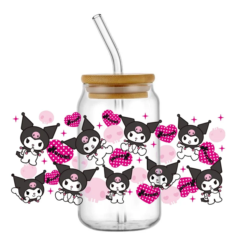 Miniso Hello Kitty Kuromi Theme For Libbey 16oz Can Glass 3D Transfer Decal Sticker Labels DIY Logo ﻿Waterproof