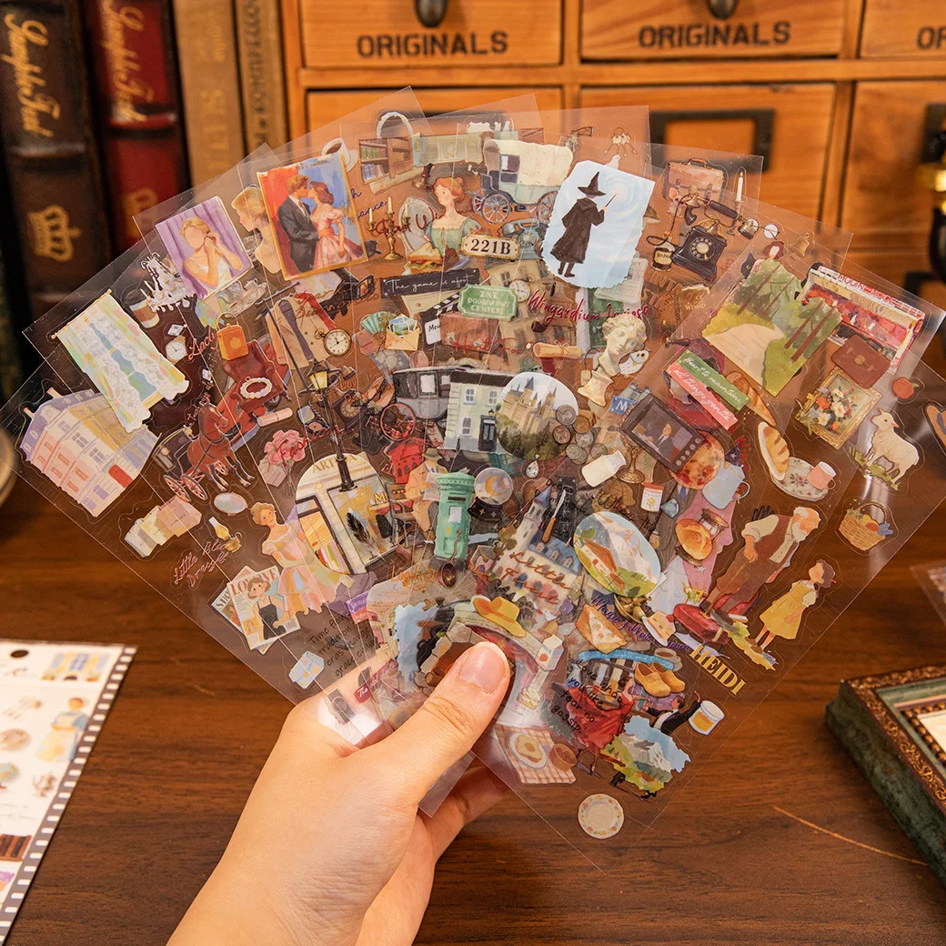 6 styles Light & Shadow Story PET Stickers Vintage Scenery Figure DIY Journal Scrapbook Collage Decor Craft Supplies