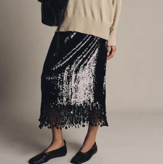 

Women's Skirt 2026 Summer New Style American Trend Y2K Fashion High Street Style Sequin Tassel Decoration High Waist Skirt
