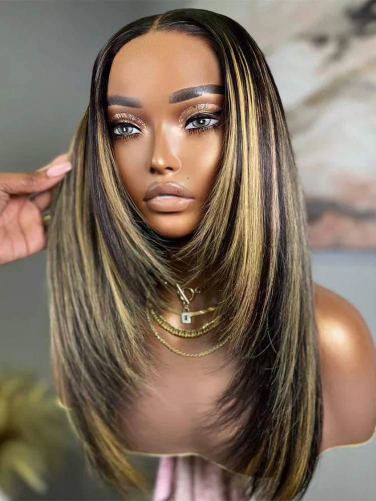 1B/27 Straight Highlight Wig Human Hair 30 Inch 13x4 HD Lace Frontal Wig 180 Density Colored Brazilian Hair Wig For Women