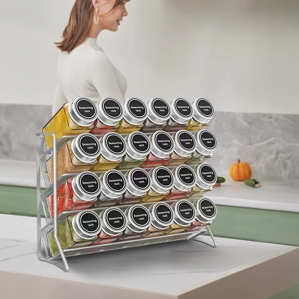 4 Tier Cupboard Storage Shelf Wall Mounted Container Holder Carbon Steel Pantry Organizer Stand for Home Kitchen Spice Rack