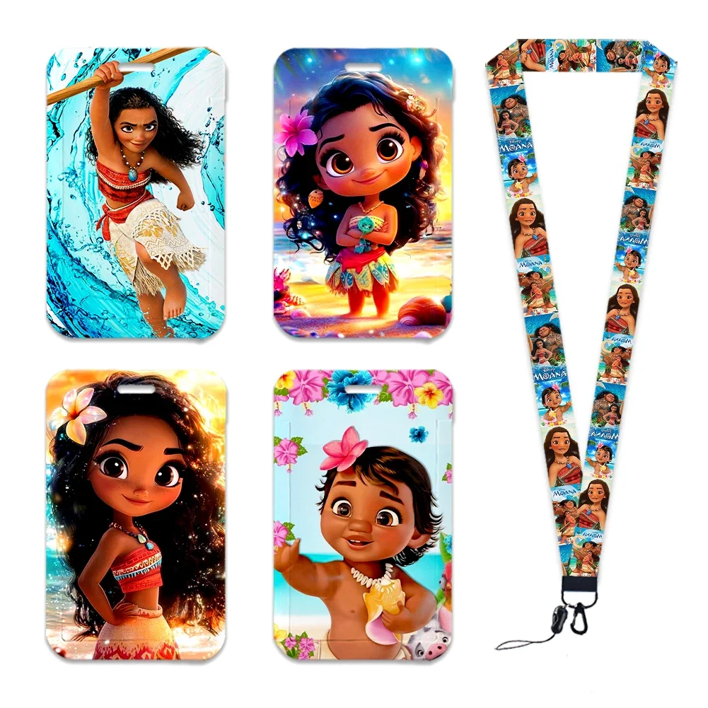 

Disney Moana Movie ID Card Holders Lanyards Door Pass Card Case Hanging Rope Badge Holder Neck Strap Card Badge Gift