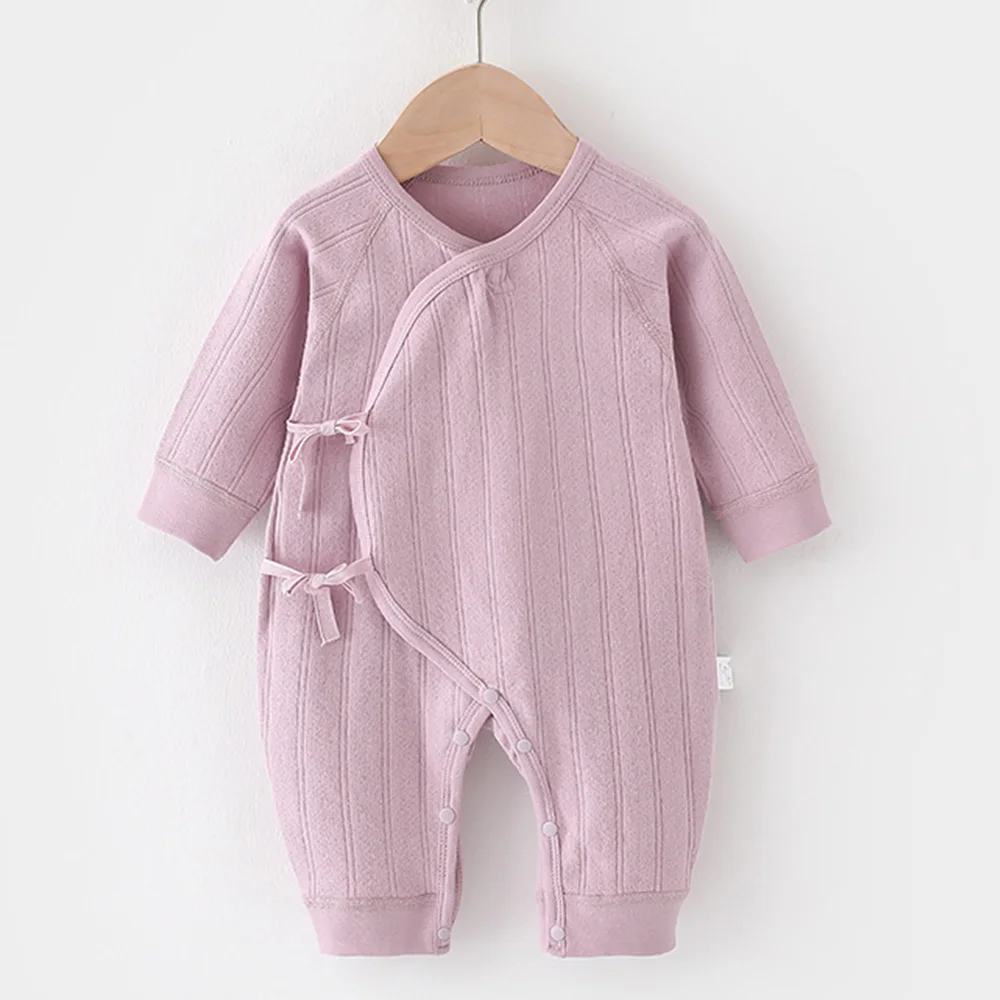 Newborn Onesie Cotton Solid Color Spring Autumn Winter Unisex Long Sleeve Baby Boy Girl Rompers 0-3 Months Hospital Clothes