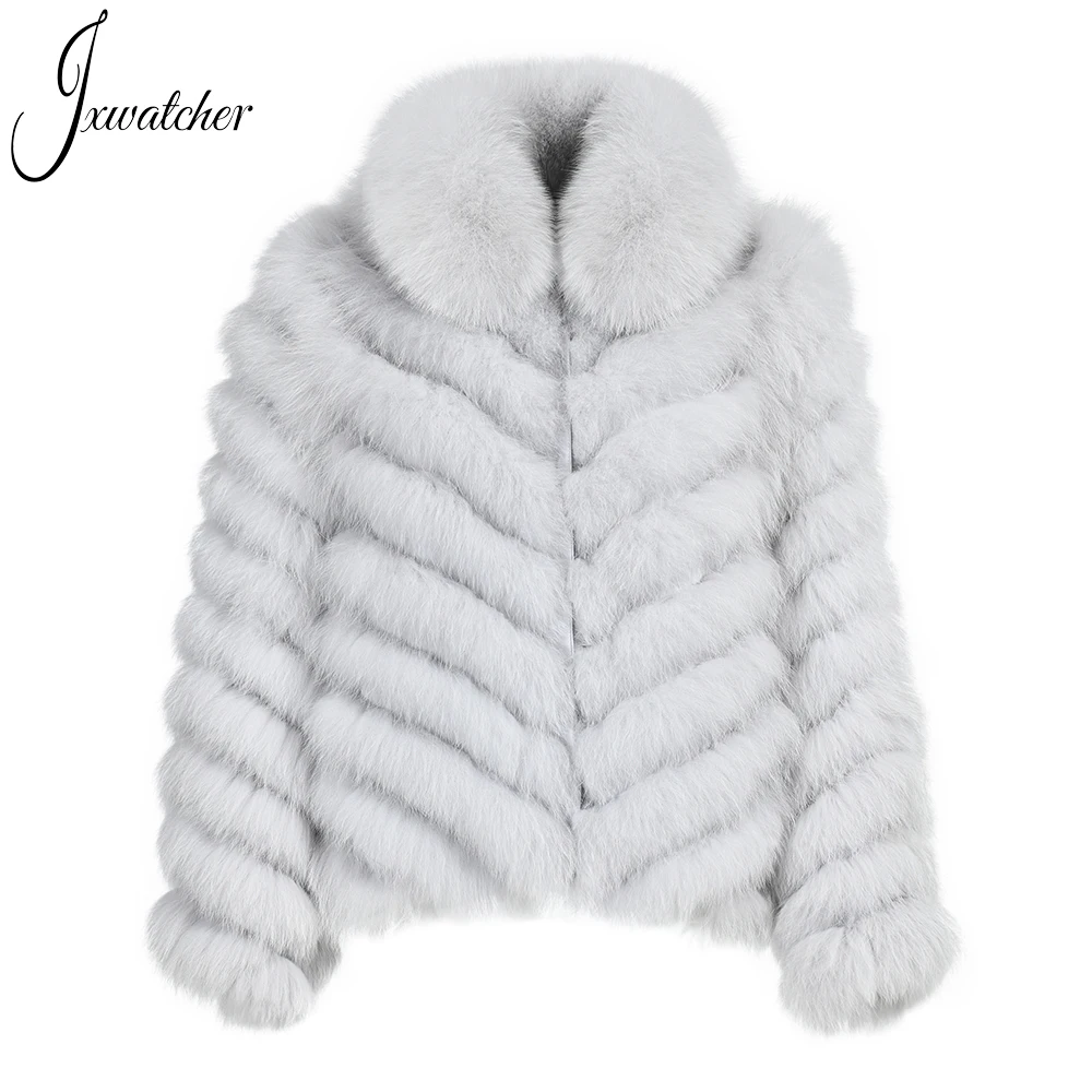 Jxwatcher Real Fox Fur Coat Silk Liner Reversible Wear Jacket Women Winter Warm Custom Luxury Smooth High-Grade Fur Coat Lady