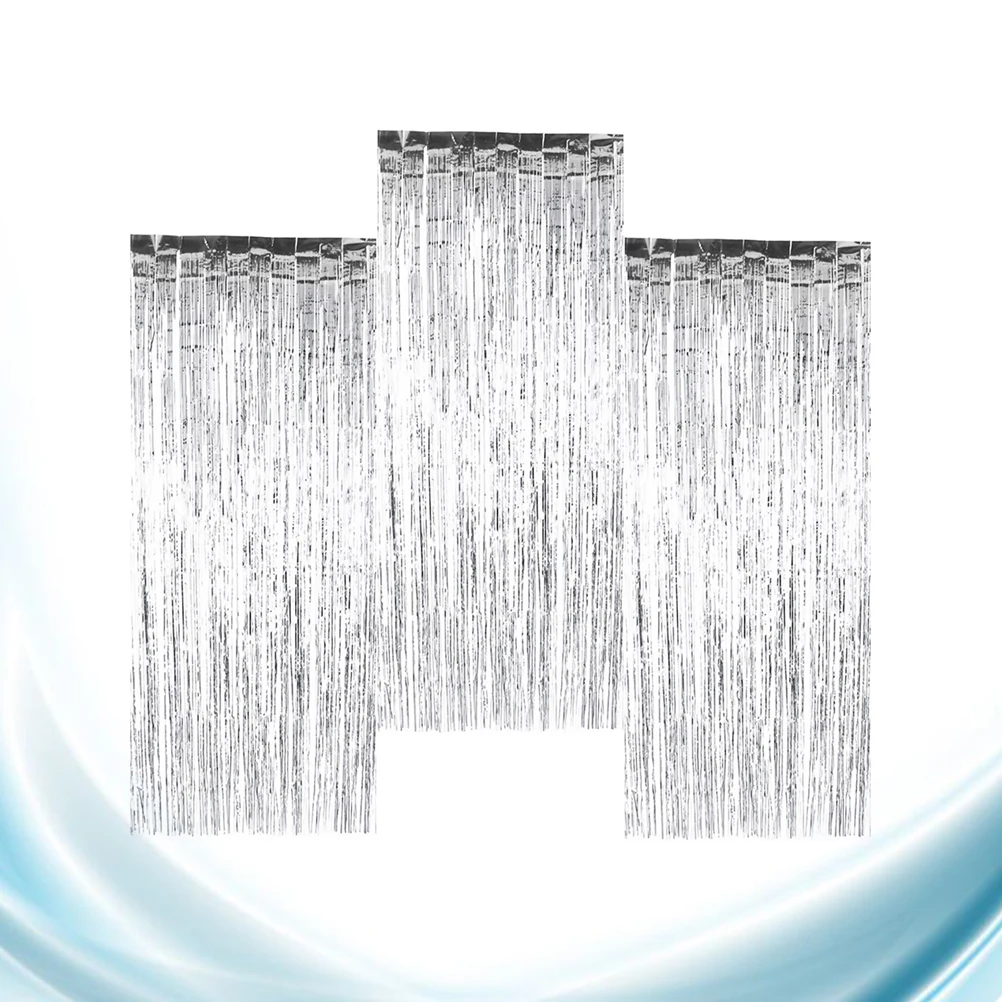 

3pcs Decor Background Decorative For Party Stage Birthday Festival Thickened Silver Party Rain Stage Background Wall Decor
