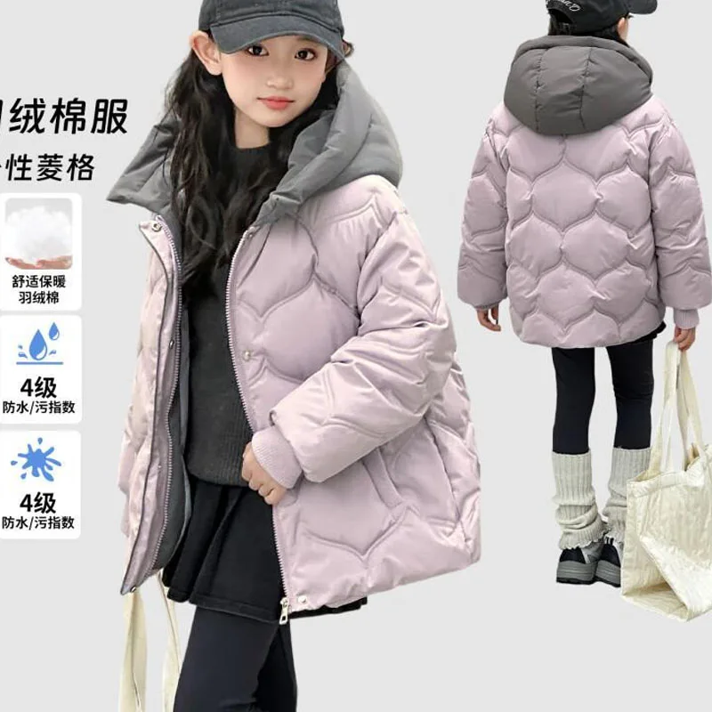 

Теплое новое пуховое хлопковое стеганое пальто для девочек, корейское пальто-пуховик вибристого лавандового цвета для детей, зимняя модная верхняя одежда для малышей