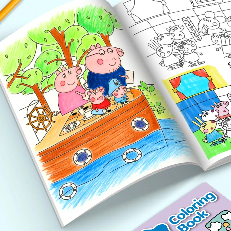 Peppa Pig Children's Drawing Book, with Color Illustrations, Clear Lines, Handwriting Training, Birthday Gift, for Parent-Child