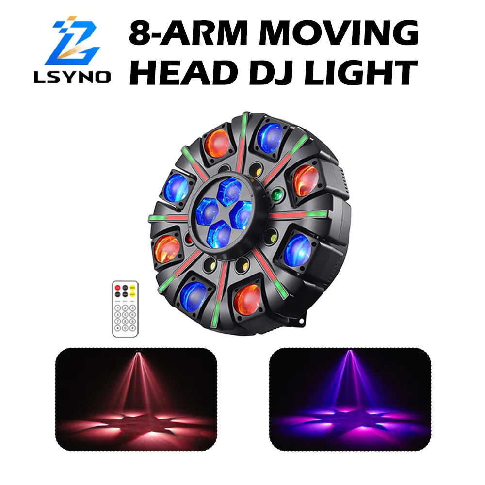 150W 8-Arm Moving Head DJ Light Remote Control Mini LED Beam Effect Light DMX512 Rotating Disco Party Stage Equipment For Club