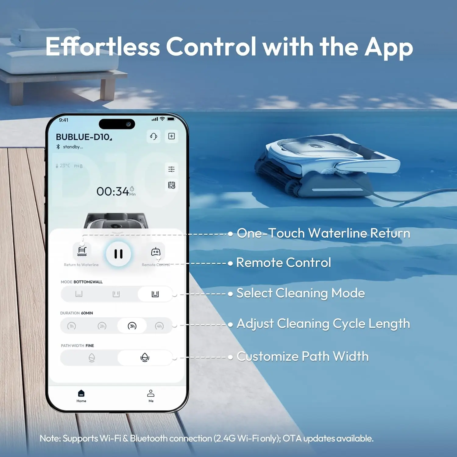 D10P Pool Cleaning Robot 150 W Power 4 Cleaning Modes APP Control 5L Large Capacity Adapts To Different Pool Shapes