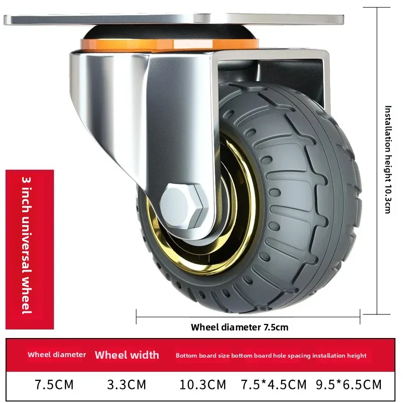 1 STKS Universele Zachte Rubberen Meubelwielen met Eenrichtingsstille Remwiel 3/4/5 Inch voor Bureau Karren