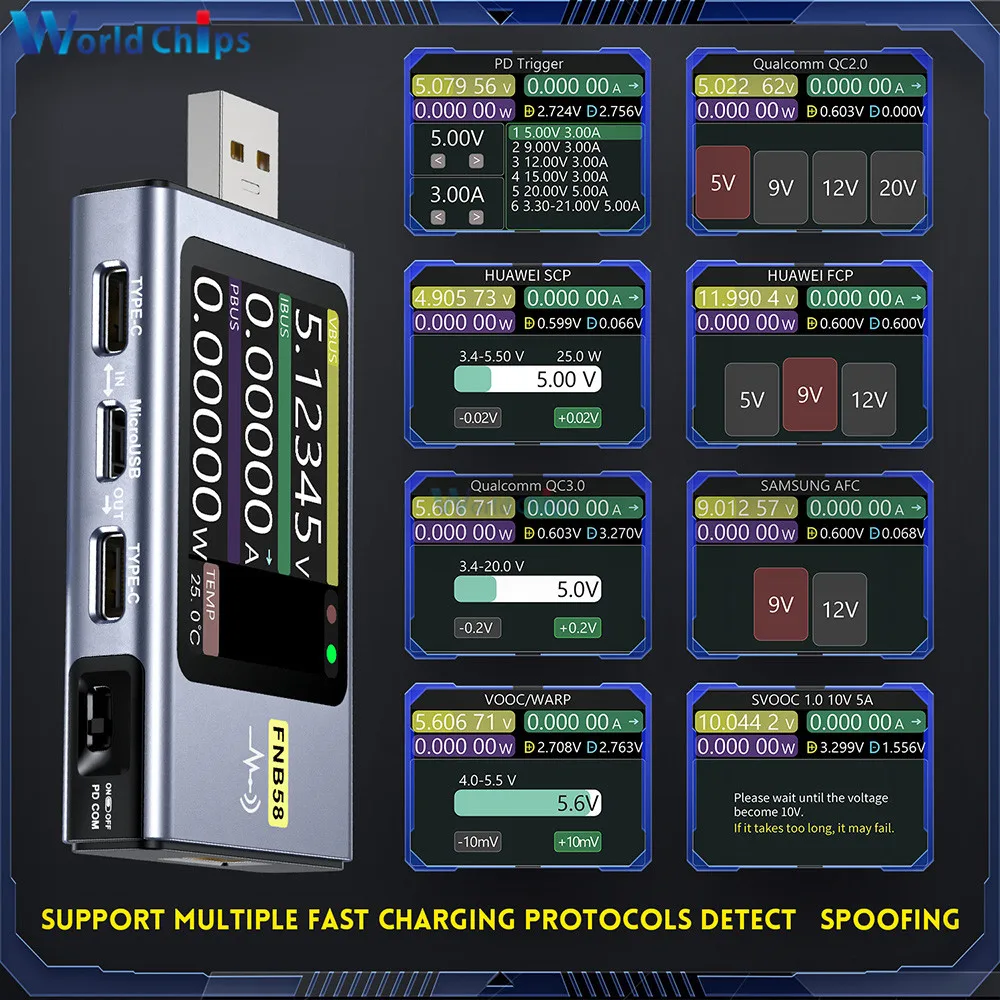 FNB48S FNB58 USB Tester Voltmeter Ammeter Type-C Fast Charge Protocol Detect Capacity Tester Power PD Trigger Measurement Tool