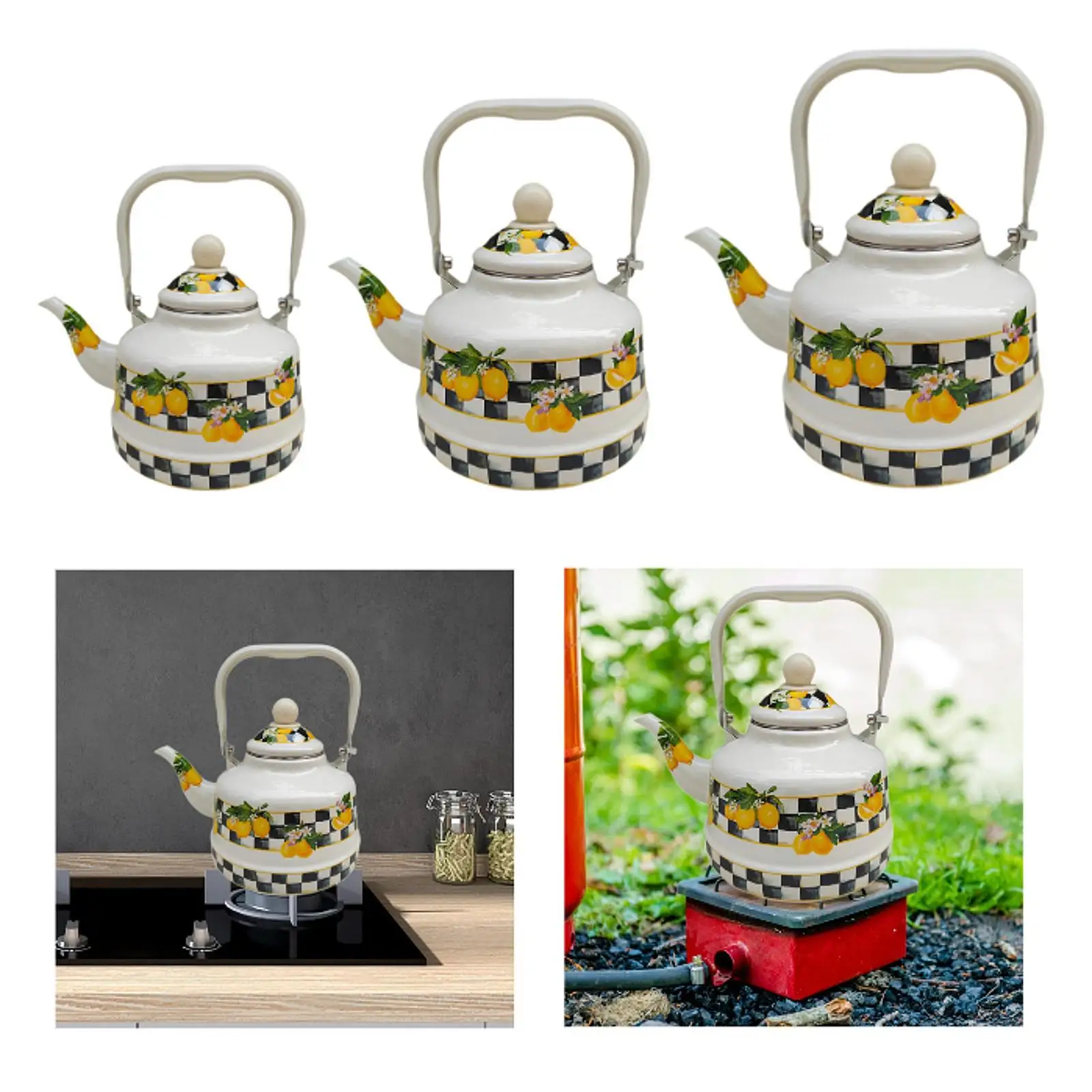 Creative Enamel Tea Kettle Heat Resistant with Lid Comfortable Grip Water Pitcher Home Coffee Boiling Water Party Kitchen