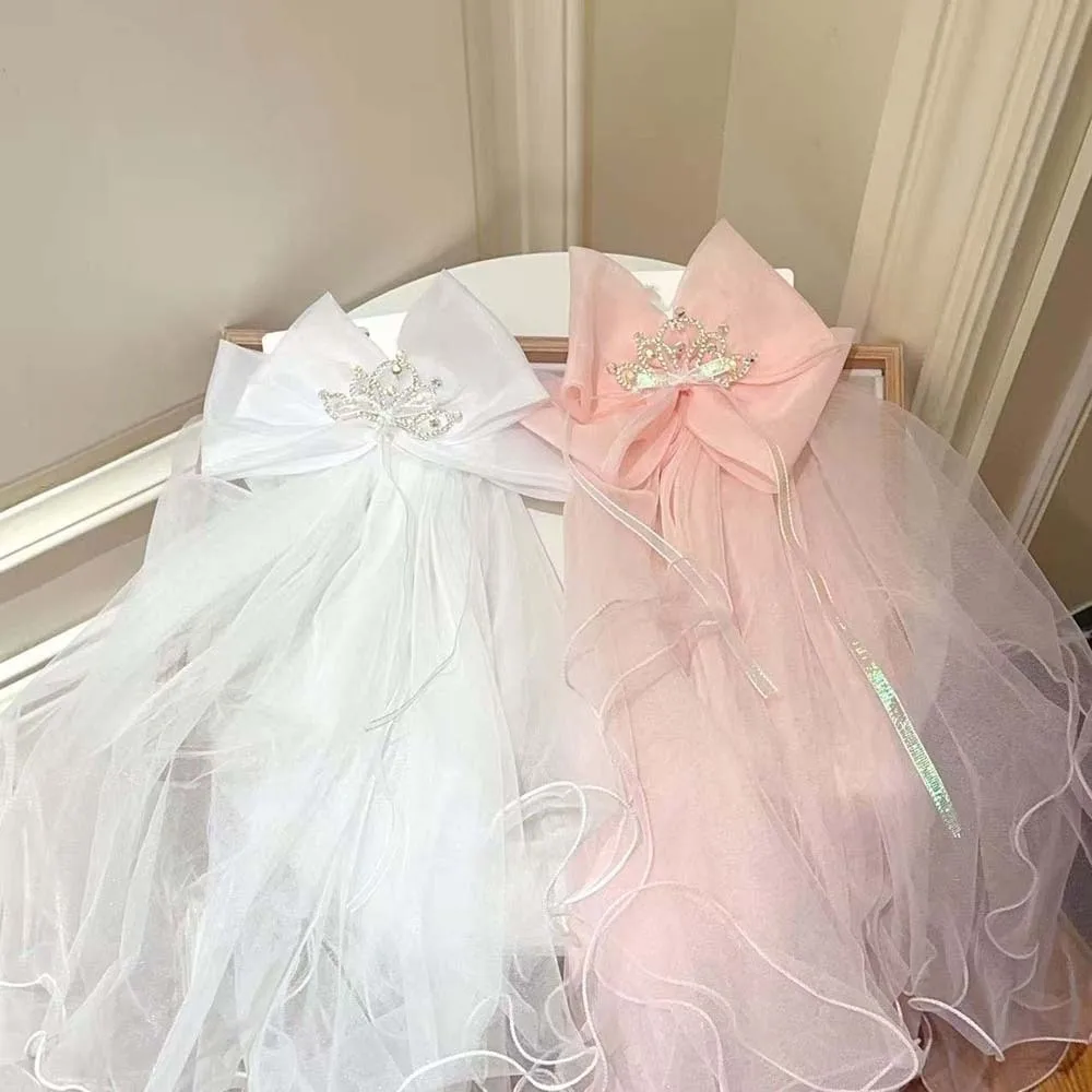 

Модная белая заколка для волос с сеткой, бусинами и стразами, из полиэстера, для девочек, свадебный фатиновый аксессуар для фотосессий