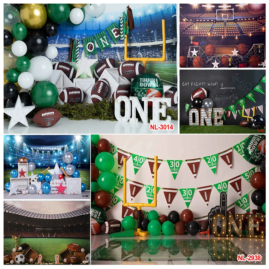 

Baby Happy Birthday Party Photography Backdrop Basketball Football Soccer Field Stadium Grassland Photo Background Studio Props