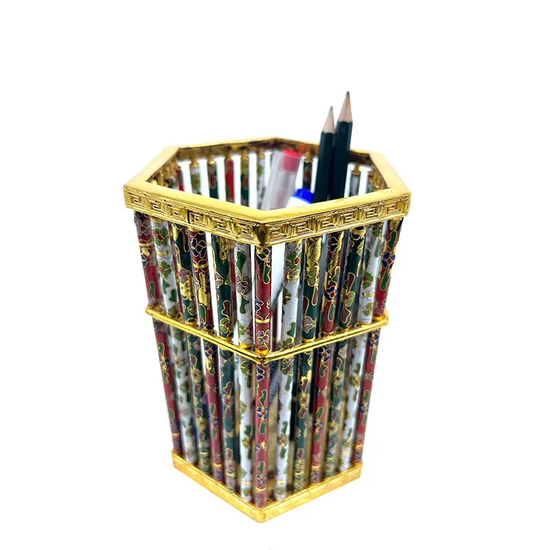 High end gold-plated cloisonn é brass pen holder