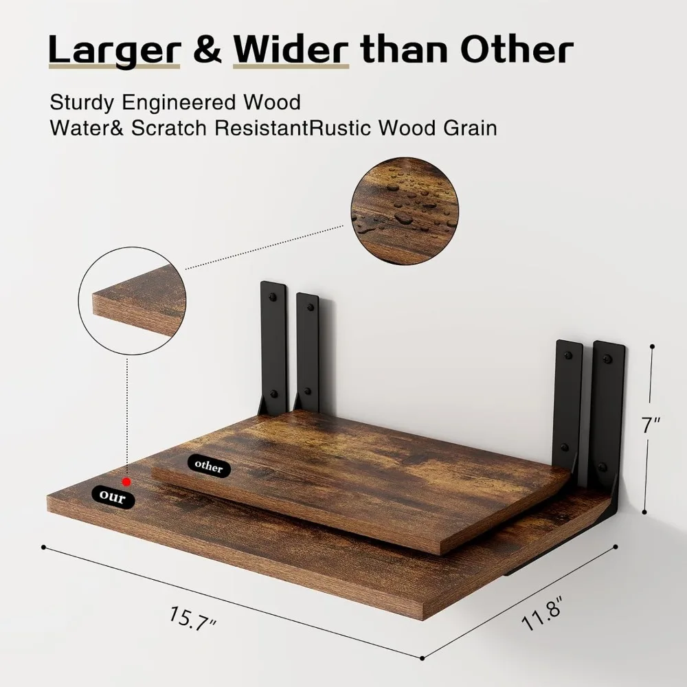 Deep Wall Shelves, Floating Shelves for Wall Display, 12” Deep Wall Mounted Shelves for Living Room, Bedroom, Kitchen, Office De