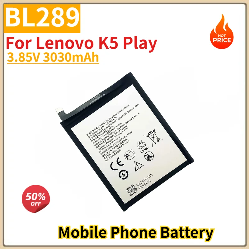 Bateria BL289 3.85V 3030mAh para Celular Lenovo K5 Play, Bateria de Substituição de Alta Qualidade