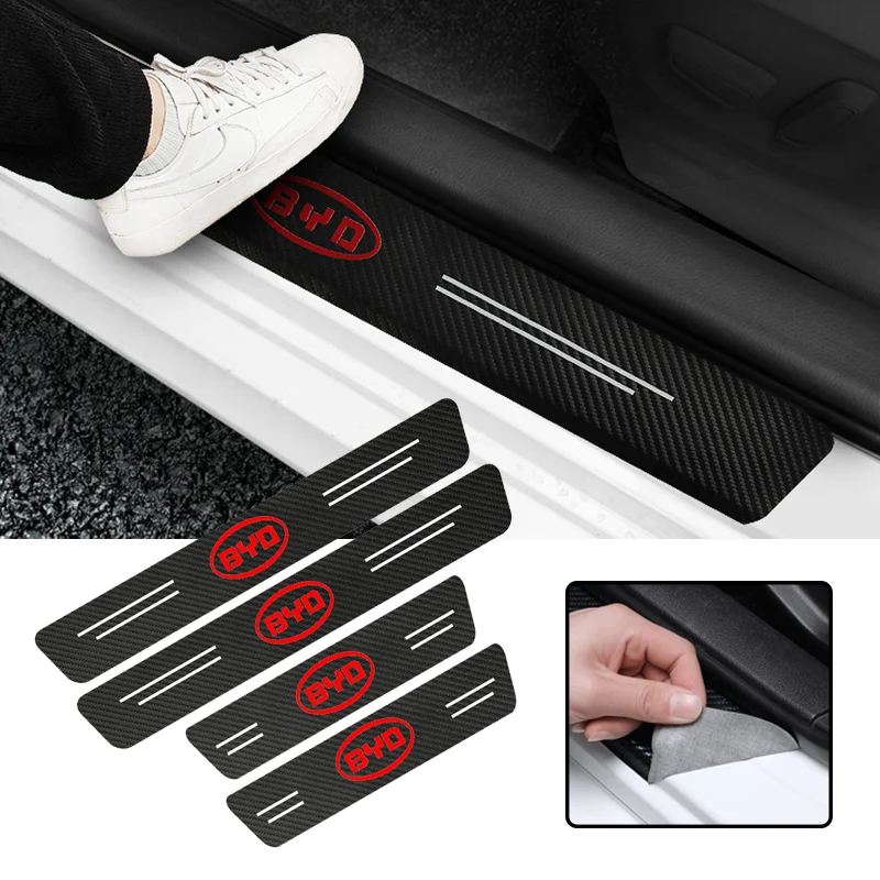 

Car Door Sill Stickers Carbon Fiber Leather Anti-stepping Protector For BYD Tang F3 E6 Atto3 Yuan Plus Song Max F0 G3 I3 Ea1