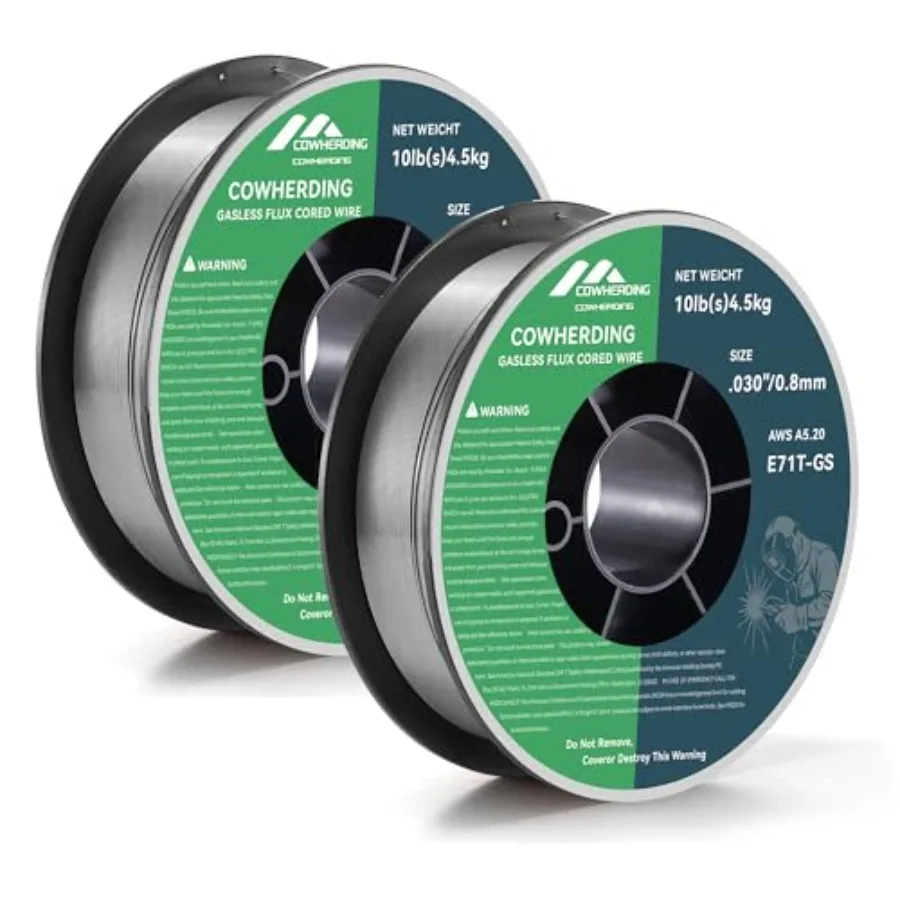 

2-Pack Flux Core Gasless MIG Wire, 0.030" Diameter E71T-GS Mild Carbon Steel 10-Pound 4.5kg Low Splatter Flux Core Welding Wire