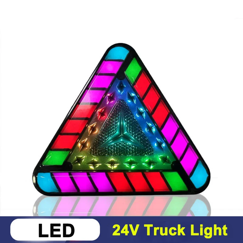 

24V Colorful Triangle Flashing LED Warning Light Truck Tail Brake Light for Vehicle Safety