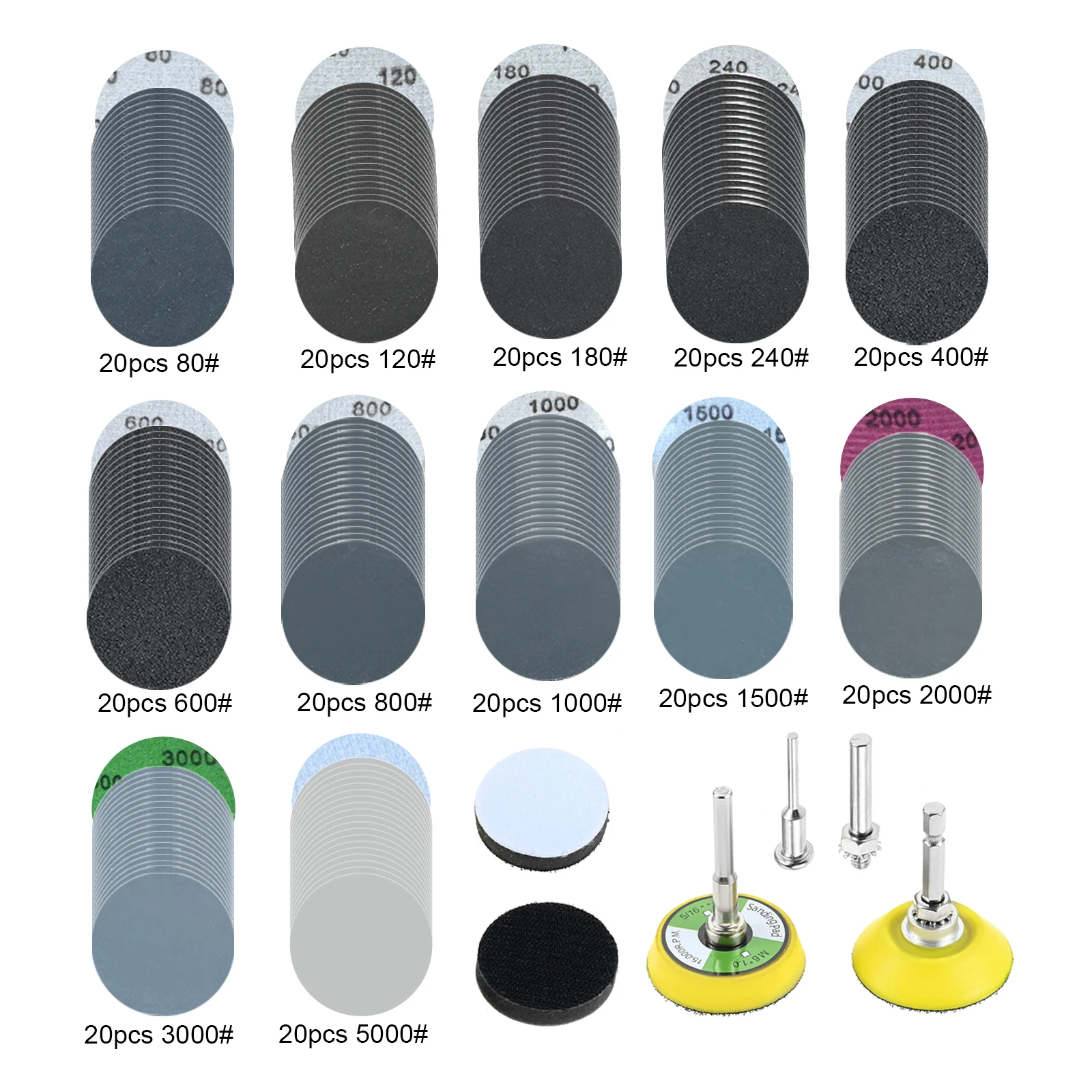 

240 шт., 2 дюйма, набор дисков для влажной и сухой шлифовки, зернистость 80-5000, карбид кремния, крючок и петля, наждачная буферная буферная подушечка с ручкой 1/4 дюйма, 1/8 дюйма, пенопластовая буферная подушечка