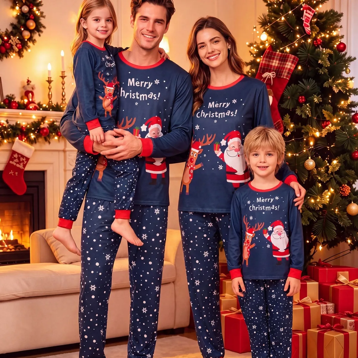 Christmas Pajaams Set Santa Claus Print Mother Father Kids Matching Outfit Baby Romper Xmas Family Party Look New Year's Clothes