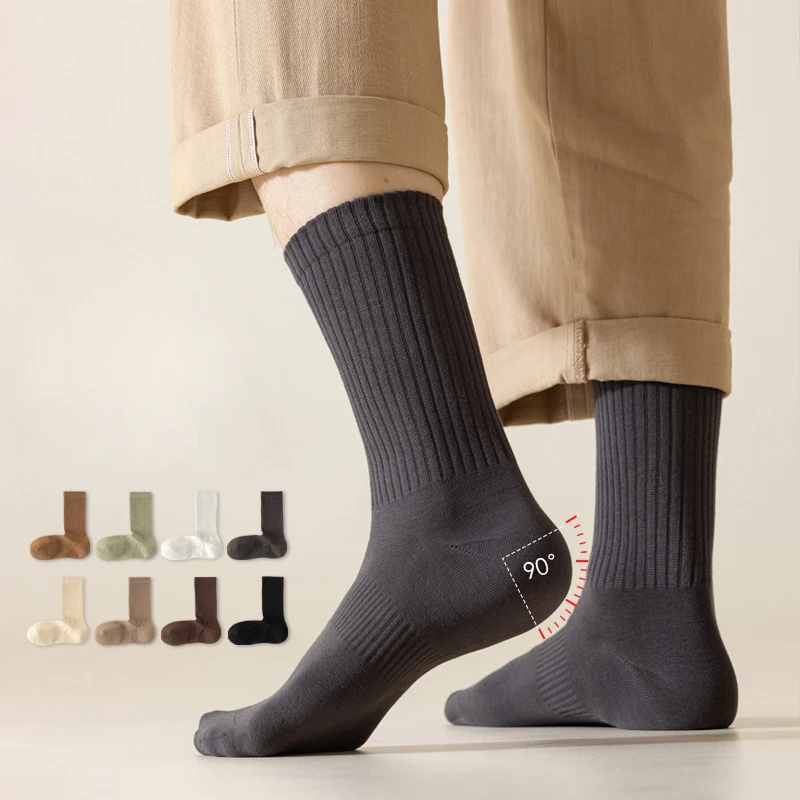 3 pares de calcetines de algodón puro de negocios de otoño para hombres calcetines casuales de costura sin hueso desodorante antibacteriano de algodón peinado de Color sólido