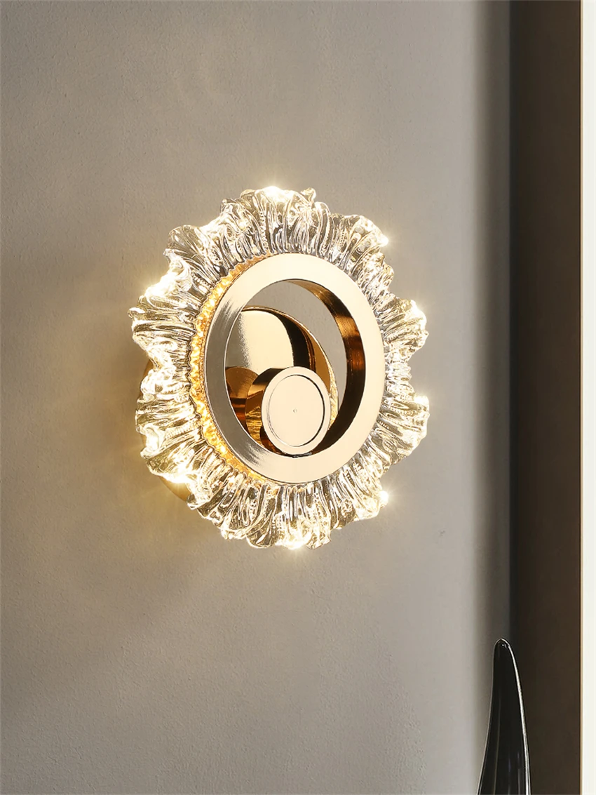 

Sunflower golden wall lamps bedroom bedside lamp living room luxury hotel corridor modern decor LED wall sconces lights fixtures