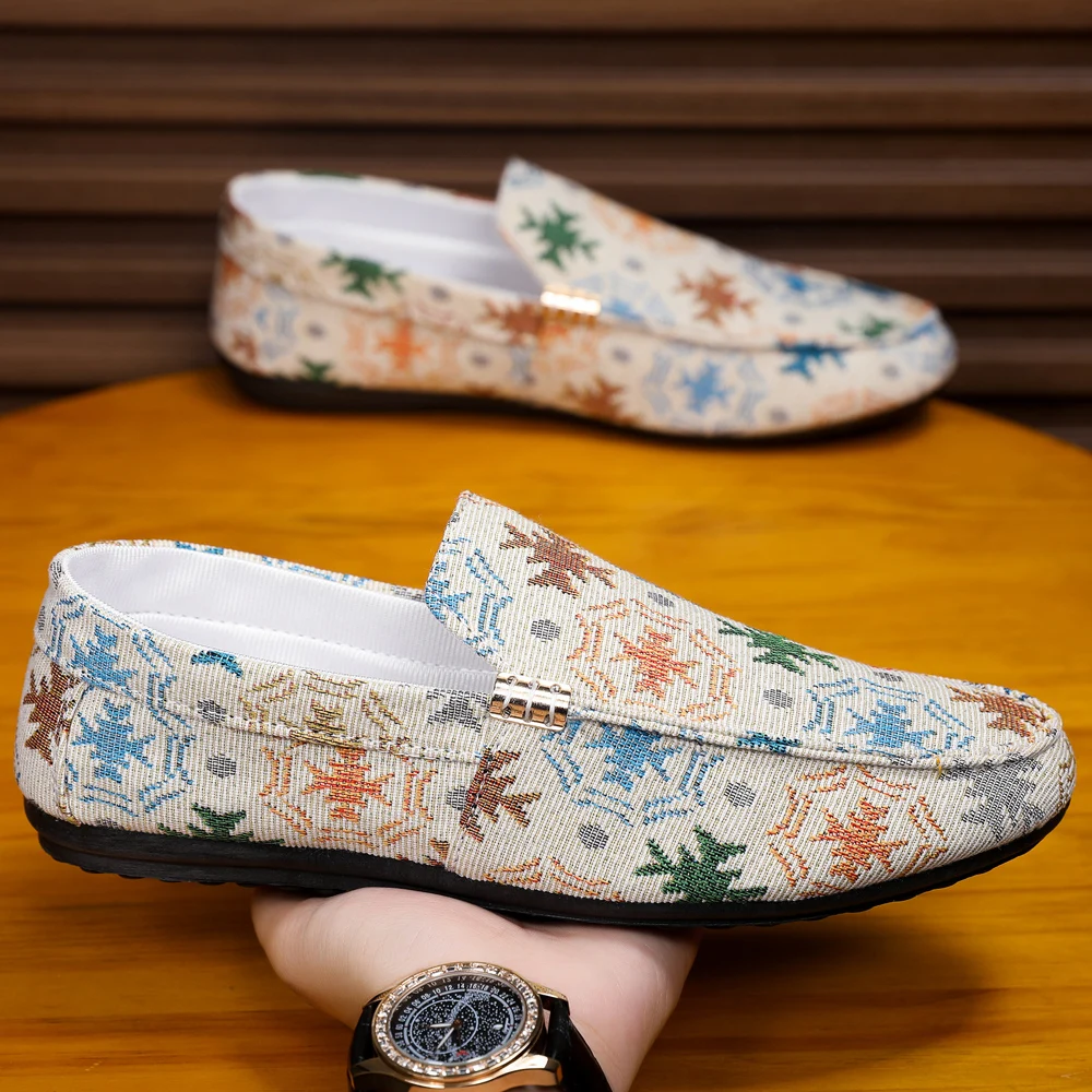 Spring/Summer Casual Fashion Bean Shoes Trendy Men's Floral Pattern Chinese-Style Cloth Shoes