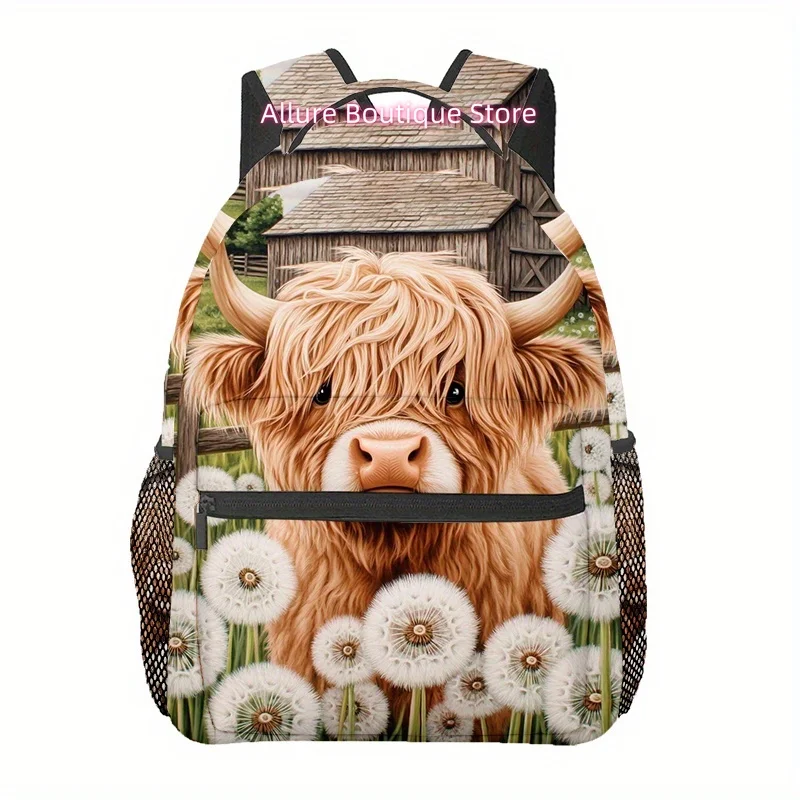 

Highland Cow & Dandelion Print Backpack - Adjustable Comfort Shoulder Strap, Lightweight & Foldable, Ideal for Hiking, Beach, Tr